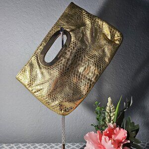 Michael Kors Metallic Python Clutch – Gold Handle – EUC